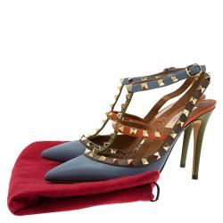 Pre Owned Valentino Multicolor Leather Rockstud Sandals Size 38