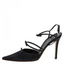 Pre Owned Valentino Black Satin Pointed Toe Ankle Strap Sandals Size 39