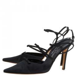 Pre Owned Valentino Black Satin Pointed Toe Ankle Strap Sandals Size 39