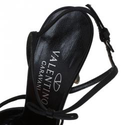 Pre Owned Valentino Black Satin Pointed Toe Ankle Strap Sandals Size 39