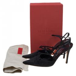 Pre Owned Valentino Black Satin Pointed Toe Ankle Strap Sandals Size 39
