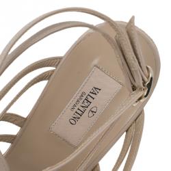 Pre Owned Valentino Beige Leather Lace Up Lace Embellished Wedge Sandals Size 41