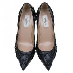 Pre Owned Valentino Black Leather Swirl Detail Pointed Toe Pumps Size 37.5