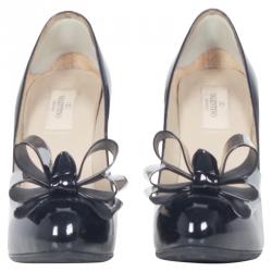 Pre Owned Valentino Black Patent Triple Bow Leather Pumps Size 39