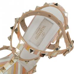 Pre Owned Valentino Native Couture 1975 Printed Leather Rockstud Block Heel Sandals Size 39.5