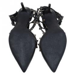 Pre Owned Valentino Black Leather Rockstud Sandals Size 39.5