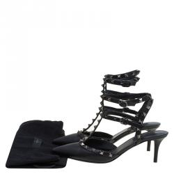 Pre Owned Valentino Black Leather Rockstud Sandals Size 39.5