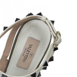 Pre Owned Valentino Olive Green and White Leather Rockstud Sandals Size 39