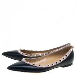 Pre Owned Valentino Black Leather Rockstud Ballet Flats Size 38