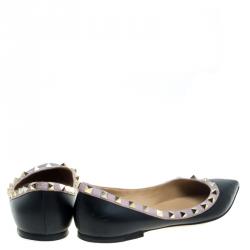 Pre Owned Valentino Black Leather Rockstud Ballet Flats Size 38