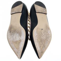 Pre Owned Valentino Black Leather Rockstud Ballet Flats Size 38
