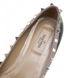 Pre Owned Valentino Black Leather Rockstud Ballet Flats Size 38