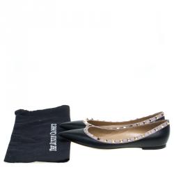 Pre Owned Valentino Black Leather Rockstud Ballet Flats Size 38
