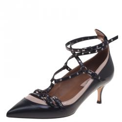 Pre Owned Valentino Two Tone Leather Love Latch Detail Eyelet Embellished Pumps Size 38.5