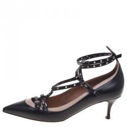 Pre Owned Valentino Two Tone Leather Love Latch Detail Eyelet Embellished Pumps Size 38.5