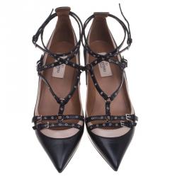 Pre Owned Valentino Two Tone Leather Love Latch Detail Eyelet Embellished Pumps Size 38.5