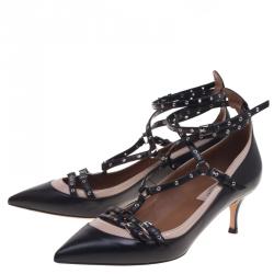 Pre Owned Valentino Two Tone Leather Love Latch Detail Eyelet Embellished Pumps Size 38.5