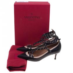 Pre Owned Valentino Two Tone Leather Love Latch Detail Eyelet Embellished Pumps Size 38.5