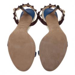 Pre Owned Valentino Tri Color Leather Rockstud Ankle Strap Sandals Size 40.5