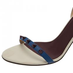 Pre Owned Valentino Tri Color Leather Rockstud Ankle Strap Sandals Size 40.5