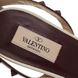 Pre Owned Valentino Tri Color Leather Rockstud Ankle Strap Sandals Size 40.5