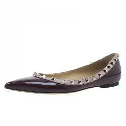 Pre Owned Valentino Maroon Patent Rockstud Ballet Flats Size 38.5