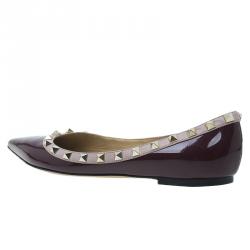 Pre Owned Valentino Maroon Patent Rockstud Ballet Flats Size 38.5