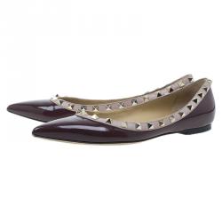 Pre Owned Valentino Maroon Patent Rockstud Ballet Flats Size 38.5