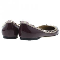 Pre Owned Valentino Maroon Patent Rockstud Ballet Flats Size 38.5