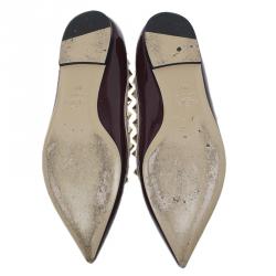 Pre Owned Valentino Maroon Patent Rockstud Ballet Flats Size 38.5