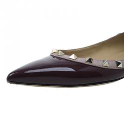Pre Owned Valentino Maroon Patent Rockstud Ballet Flats Size 38.5
