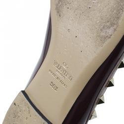 Pre Owned Valentino Maroon Patent Rockstud Ballet Flats Size 38.5