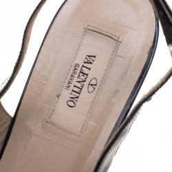 Pre Owned Valentino Black Patent Leather Versailles Bow Slingback Wedge Sandals Size 39