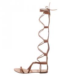 Pre Owned Valentino Brown Leather Knee- High Gladiator Sandals Size 36.5
