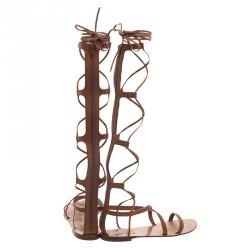 Pre Owned Valentino Brown Leather Knee- High Gladiator Sandals Size 36.5