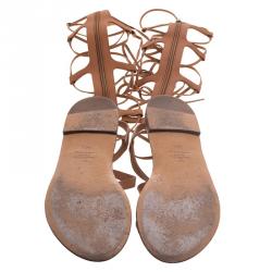 Pre Owned Valentino Brown Leather Knee- High Gladiator Sandals Size 36.5