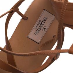 Pre Owned Valentino Brown Leather Knee- High Gladiator Sandals Size 36.5