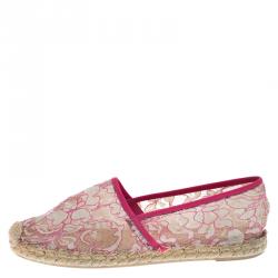 Pre Owned Valentino Pink Lace and Leather Espadrilles Size 40