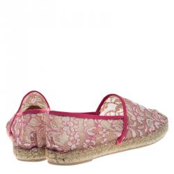 Pre Owned Valentino Pink Lace and Leather Espadrilles Size 40