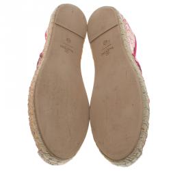Pre Owned Valentino Pink Lace and Leather Espadrilles Size 40