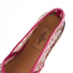 Pre Owned Valentino Pink Lace and Leather Espadrilles Size 40