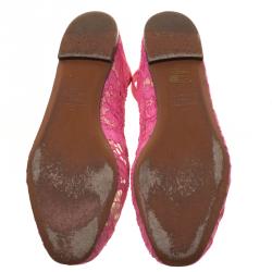 Pre Owned Valentino Pink Lace Ankle Strap Ballet Flats Size 36