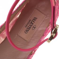 Pre Owned Valentino Pink Lace Ankle Strap Ballet Flats Size 36