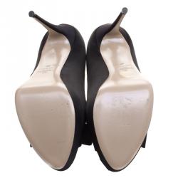 Pre Owned Valentino Black Satin Couture Bow Peep Toe Platform Pumps Size 40