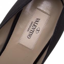 Pre Owned Valentino Black Satin Couture Bow Peep Toe Platform Pumps Size 40