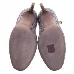 Pre Owned Valentino Grey Crystal Embellished Suede Tango Pumps Size 38.5