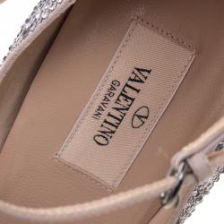 Pre Owned Valentino Grey Crystal Embellished Suede Tango Pumps Size 38.5