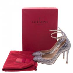 Pre Owned Valentino Grey Crystal Embellished Suede Tango Pumps Size 38.5