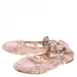 Pre Owned Valentino Blush Pink Lace Studded Ballet Flats  Size 36