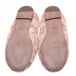 Pre Owned Valentino Blush Pink Lace Studded Ballet Flats  Size 36